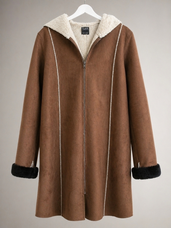 F.L.A.G Jackets & Blazers - Faux-Suede Sherpa-Lined Hooded Coat - Brown
